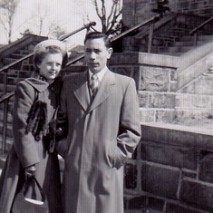 Mom Dad in front of church