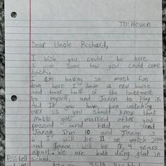 Rylie’s letter to her Uncle Richard on his 35th birthday!