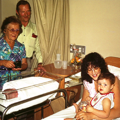 Richard's sister, Andrea (15 months old) and his grandparents Harry and Marj Cole, 7 hours after Richard's birth.