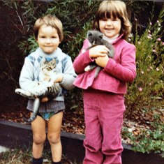 1983 Andrea and Richard with their new kittens. They loved looking after them. 
