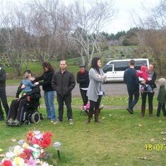 Family Together for Dad's unveiling of his headstone. People in photo from left is, Storm, Wayne & Pearl, Debbie, Al & Kyra,Rick & Gena James Lucy, & Nyla