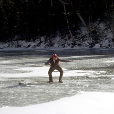 More fun on a frozen lake. Zero degrees plus wind. Jan 81