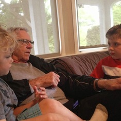 Story time with grandsons Carson and Henry