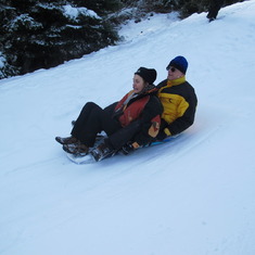 Sledding with Monica on a family outing in Washington