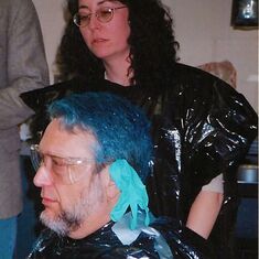 The UNK, Psych Dept, Fundraiser. Strong showing by the students to die Rick's hair blue.