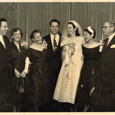Richard and Connie's wedding - Lee Bobker, Granny Lion (I think), Hortense Russell, Richard, Connie, Kate Russell Bobker, Harold Russell