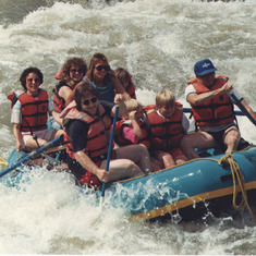Rafting the Arkansas River 1990, Dick on right keeping the raft off the rocks