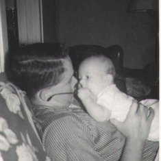 Richard Jr tasting Dad's Glasses Aug 1958