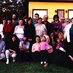 Family photo with with Barbara's parents, sisters and relatives.