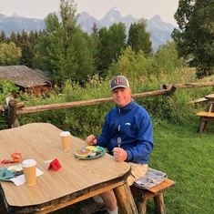 Rich enjoying breakfast in Teton National Park