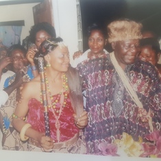 PA Koffi with his daughter in law, on the occasion of his Son's Traditional Marriage at Mbatu.