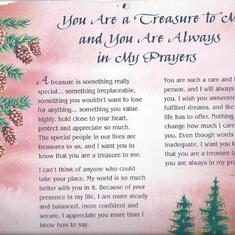 You are a tressure to me and you are always in my prayers
