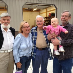 April 2014. Ward and Bob flew to Topeka to visit their niece, Kathy Hurla. This picture from left is Bob, Kathy, Ward, Adalyn (Bob's great-great niece), and Louis (Kathy's husband)