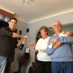 Celebrating Baby Maxwell's arrival with Nanna and Granddad Robbie