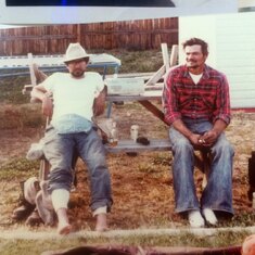 One of my faves.  Uncle Mark and dad.  Home from hunting.  Good times!