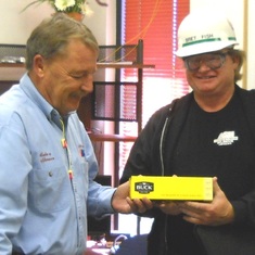 Robert presenting to Brett Fish for his Safety Committee Service