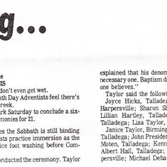 The Evangelist Robert D Taylor Jr_Alabama River Baptism News paper Article 1973