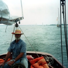 This is the first time I met Bob - 1988, on our way to Nantucket for the Opera House Cup. He would wear that hat for years!