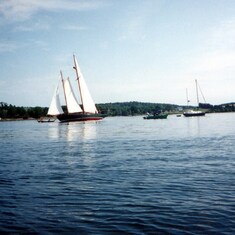 Skipper's Single Handed Race, Mahone Bay NS Schooner Festival 1992. Talisman hard aground.