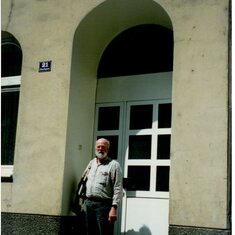 In the doorway of his mother's childhood home in Vienna, Austria - 1997