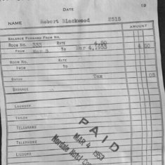a receipt for a hotel back then 4.55