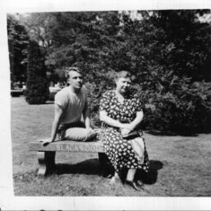 my dad and grandma at the cemetery, and our bench