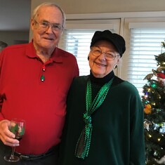 Robin & Fred Holabird's Xmas 2019  while Bob enjoys a glass from a vintage bottle of wine
