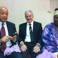 Steve Faderin, Robert Grant, Chief Okoya-Thomas at a former staff's after funeral party in January 2011