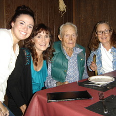 Dad's 90th Birthday 2012. L to R granddaughter Jenna, daughters Tama and Janet