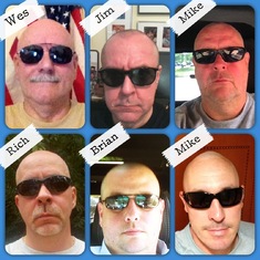 Brothers Wes; Jim, Mike & Rich plus nephews Brian & Mike Moore shave their heads in solidarity with Bob