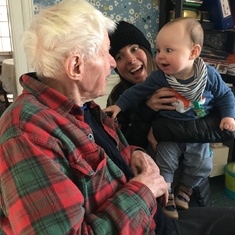 Meeting his great grandson Benjamin