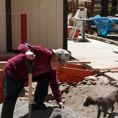 Pappy and Merlin helping with the cabin remodel. 2004