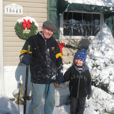 Dad and grandson Lucca in the snow, Rehoboth, 2010