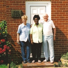 Diana, Josephine and Bob outside Oak Lodge, Panxworth