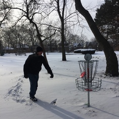 Disc golf anybody, weather is perfect?! Dad didn’t care what the weather was like, just dress for it! Proksa Park, 6th hole, my only hole in one was on this hole, April 21, 2018!