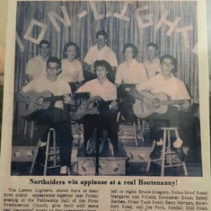 The Lemon Lighters - 1963 at the First Presbyterian Church in Atlanta with George Wiley, Anne Brown, Phin Calhoun, Bruce Gregory, Margaret Ann Fifield, Bobby Barnes, Betty Morgan, and Joe Ford.  Mary Ellen Calhoun was the agent.