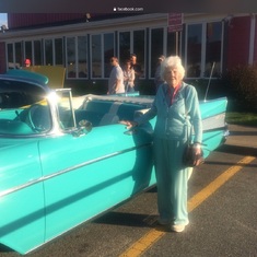 Grandma at a car show at bobs