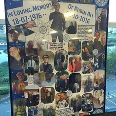 Memory board created by Natalie Adams for Robins end of life celebration at The Walkers Stadium, Home of his beloved Leicester City Football Team. Held on 13.10.16.