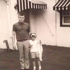 With his youngest sister, Carol in front of Stasney's restaurant