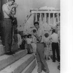Roger at Parthenon,1961, age 19, traveling with Mom and sister June