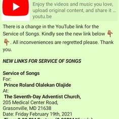 YouTube link for the Service of Songs 