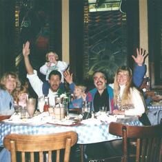 Rolf and I and family eating at the HardRock Cafe Disney world