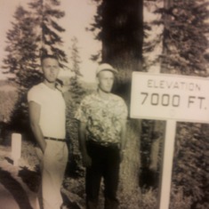 Ron, standing tall @ 7,000', circa 195?, Tahoe; with Ray Lester. The only known photo of Ron NOT smiling... Come on folks, post pictures, we owe it to our family historian!!!!