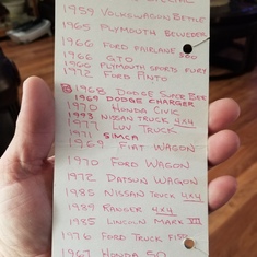 Partial list of Ronald's Vehicles