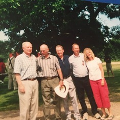 Sonheim Reunion Neillsville, WI 2003                    Our father,Henry Sonheim's  birth place 1904. Richard, Robert, Raymond, Ron and Ruth.             oh yes, in the correct birth order!