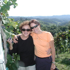 kathy and rosallie in vineyard