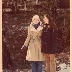 Rosann and her sister Sheryl, bundled up against the cold