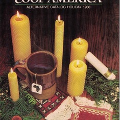 Rosann’s candles on the cover of Co-Op America catolog, 1988.