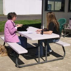 Rose sharing a quiet moment with Haley, Propstrike (the cat) and Darby on Willamette Aviation’s back porch.