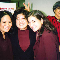2000: OCA holiday party Christine Chen, Emmy Akiyama & Kristine Minami photobombed by Rose
